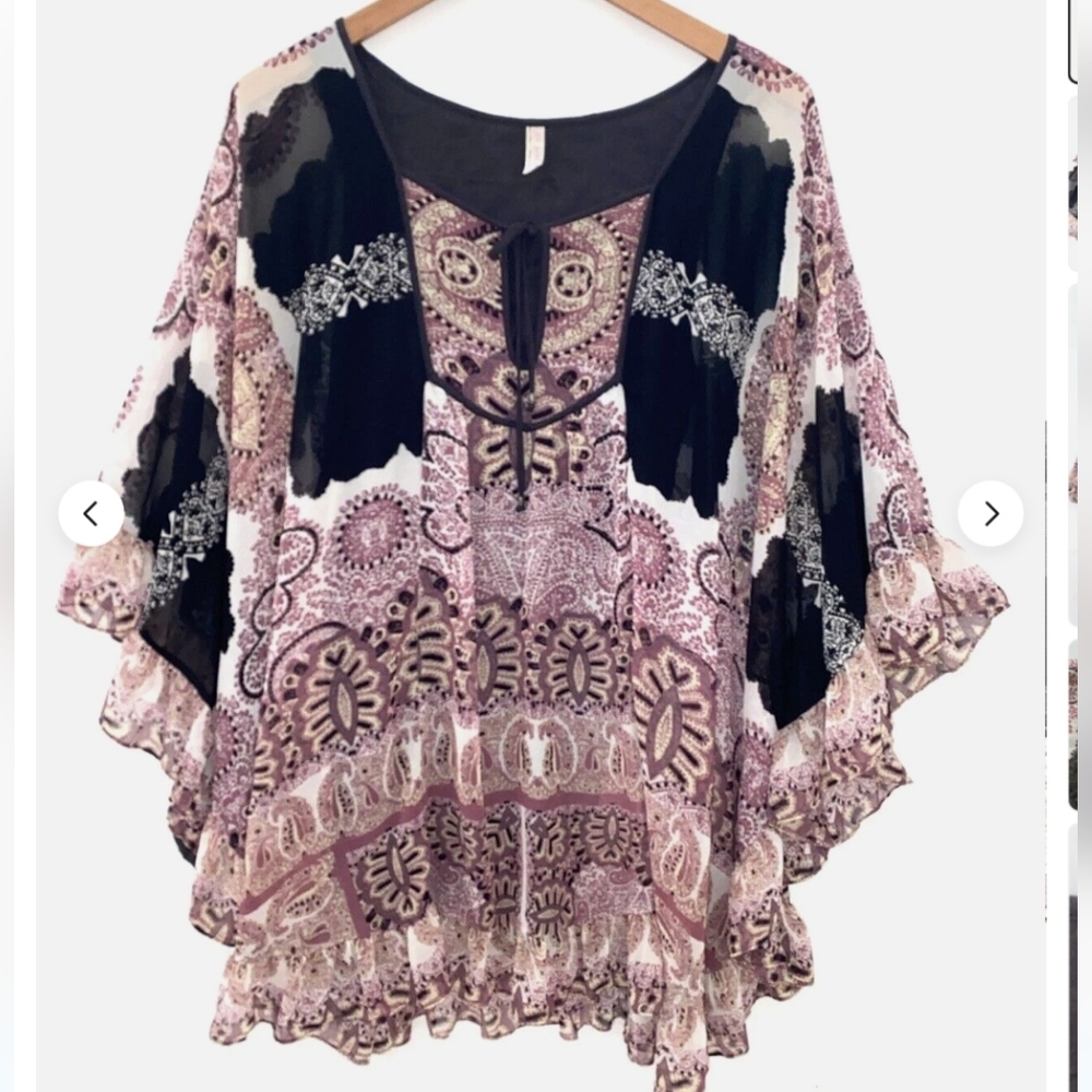FREE PEOPLE Marla Dreams Paisley/Floral Printed Chiffon Mini Dress Ruffle Hem  - Picture 4 of 7